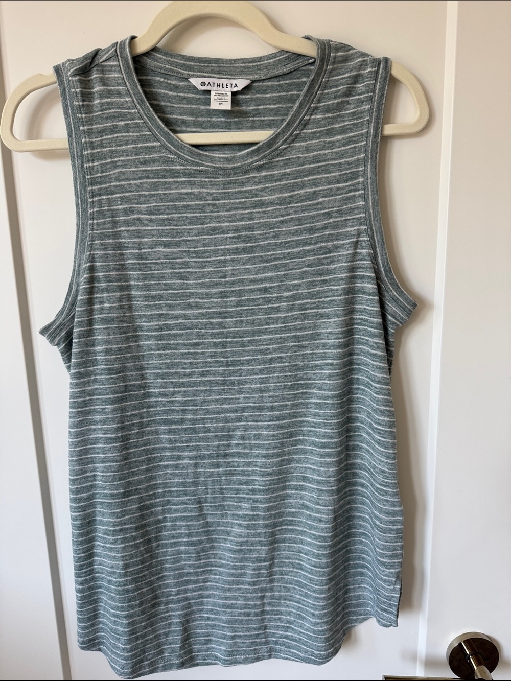Athleta Sage Green and White Stripe Sleeveless Tank